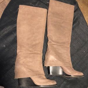 Vince Camuto Tan Tall Wedge Heel Boots, Sz 9.5 -